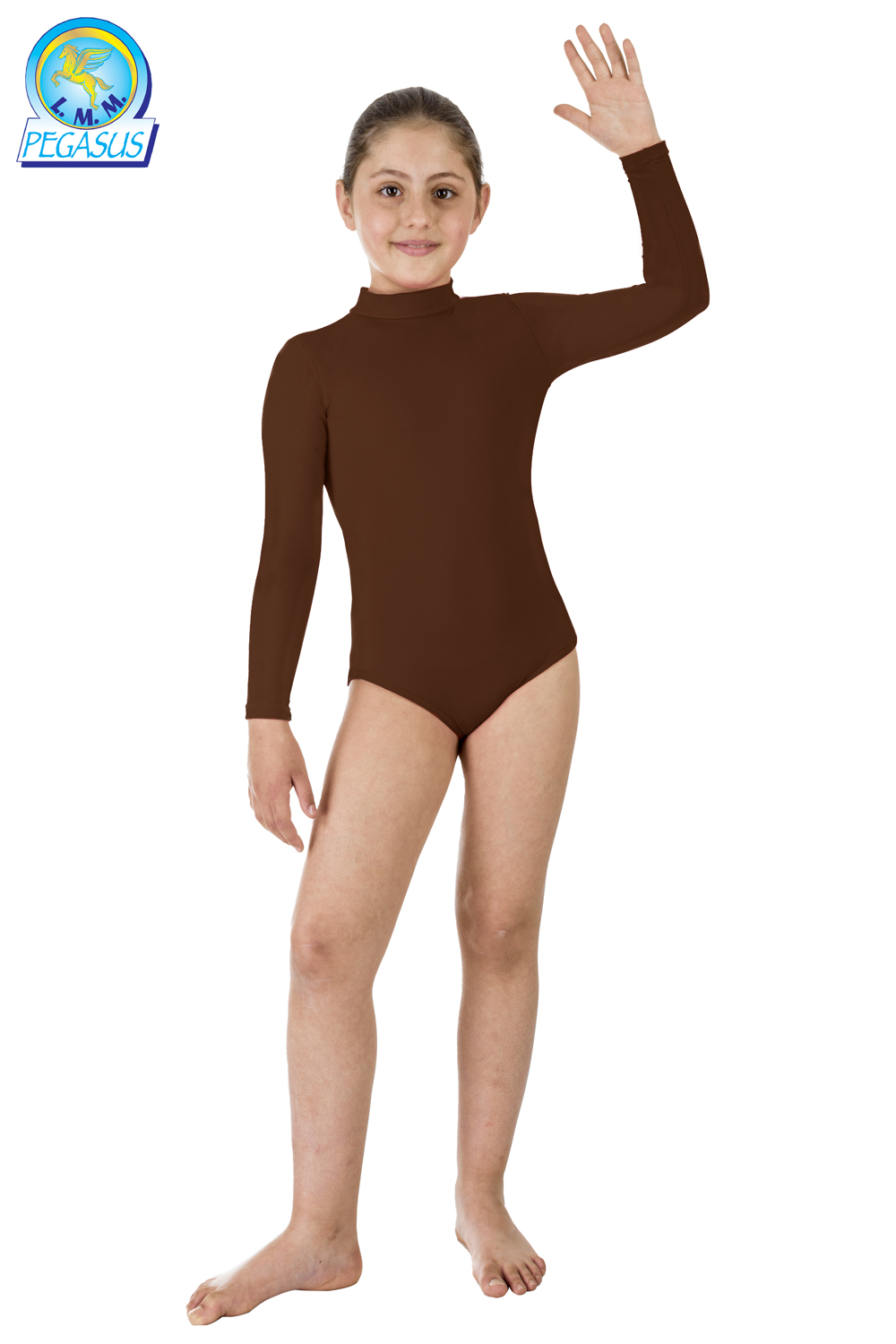 BODY DANZA COLLO ALTO LYCRA MARRONE BAMBINA